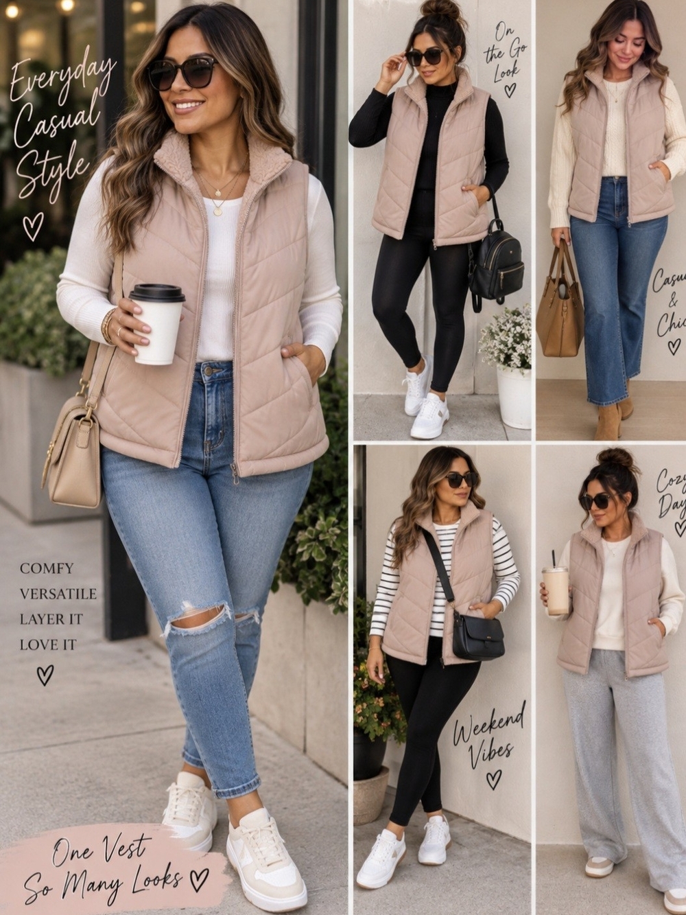 *Time and Tru Beige Quilted Sherpa-Lined Puffer Vest Pit 24